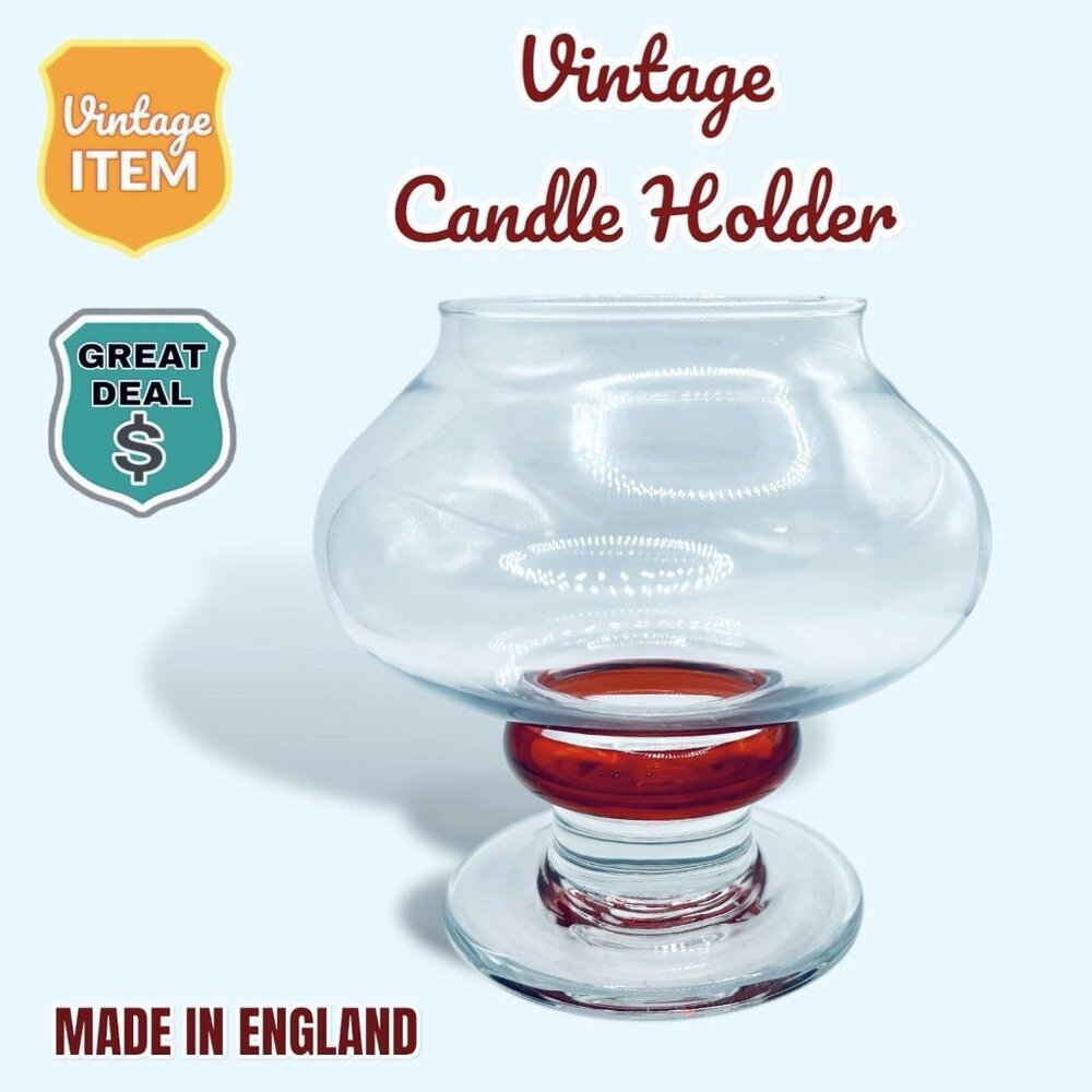 Vintage England Made Glass Tea Light Holder.